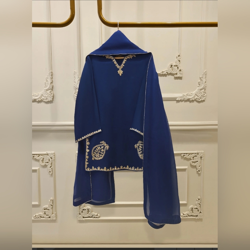 Agha Noor 3 Piece - Pure Embroidered Cotton Net